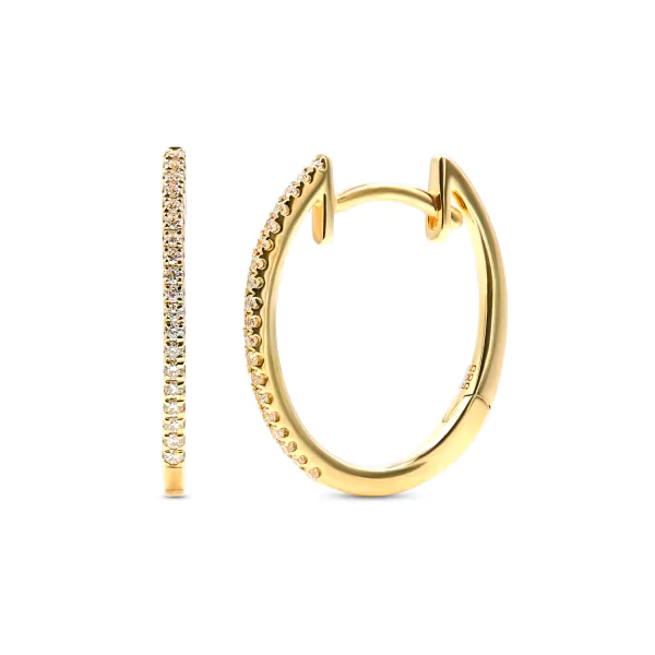 0,13 Karat Diamant Creolen, Gelbgold 585 / 14K, Außendurchmesser 17.5 mm, Breite 1.1 mm, Gewicht ca. 2.1 g
