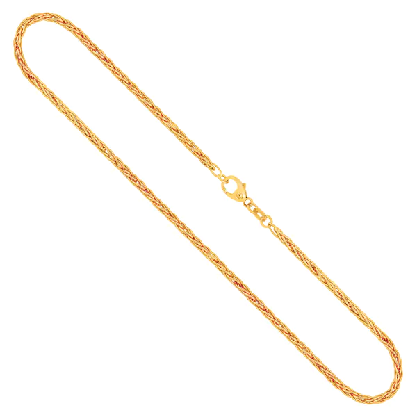 Goldkette als Zopfkette hohl in Gelbgold 585 / 14K, 50 cm lang, 2,1 mm breit, Gewicht ca. 6.3 g.