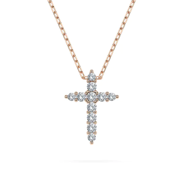 0,09 Karat Diamant Anhänger Kreuz Rotgold 585 (14K) mit Goldkette für Damen
