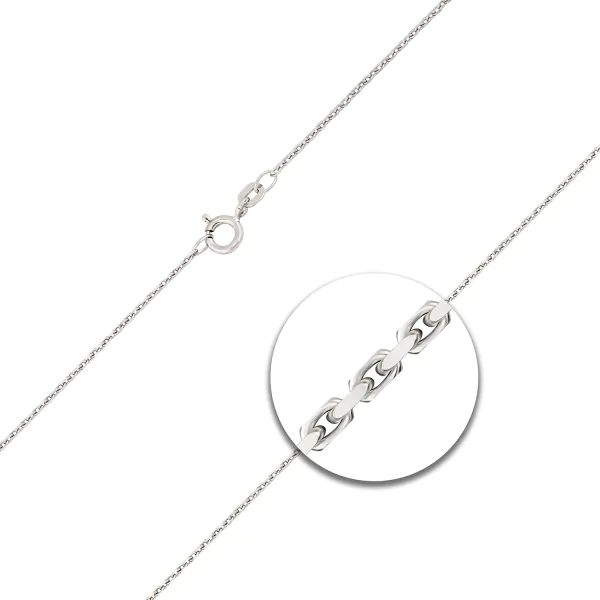 Goldkette als Ankerkette diamantiert in Weißgold 375 / 9K, 38 cm lang, 1,3 mm breit, Gewicht ca. 2.3 g.