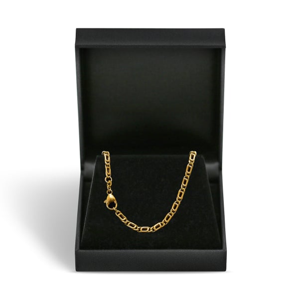 Goldkette als Tigeraugenkette hohl in Gelbgold 585 / 14K, 45 cm lang, 3,8 mm breit, Gewicht ca. 5.7 g.