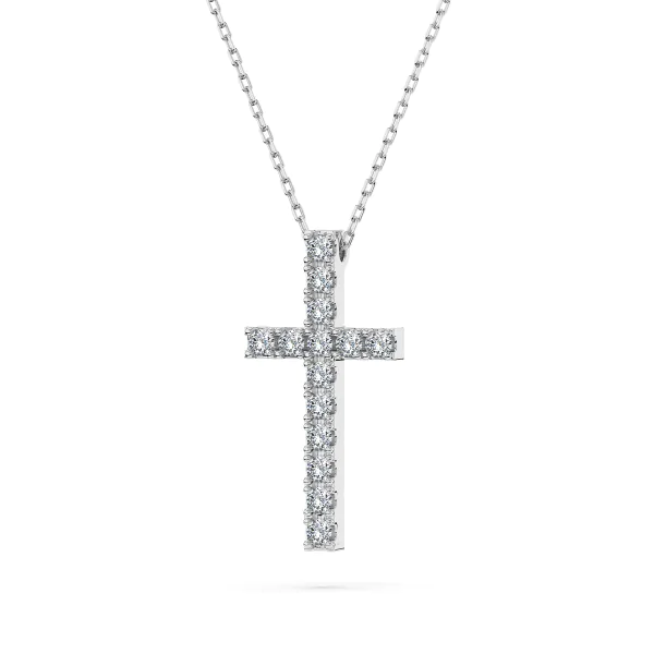 0,2 Karat Diamant Anhänger Kreuz Weißgold 585 (14K) mit Goldkette für Damen