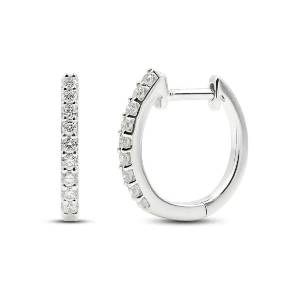 0,21 Karat Diamant Creolen, Weißgold 750 / 18K, Außendurchmesser 13.5 mm, Breite 1.5 mm, Gewicht ca. 1.9 g
