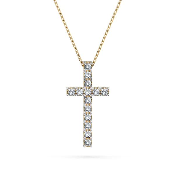 0,2 Karat Diamant Anhänger Kreuz Gelbgold 585 (14K) mit Goldkette für Damen