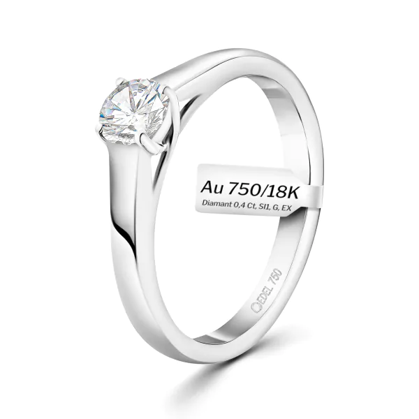 0,40 Karat Diamant Verlobungsring mit GIA Zertifikat, Weißgold 750 / 18K, Breite 1,7 mm,Weite 52 mm, Gewicht ca. 3.41 g.