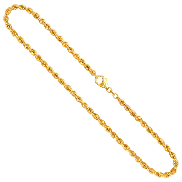 Goldkette als Kordelkette hohl in Gelbgold 333 / 8K, 50 cm lang, 3,8 mm breit, Gewicht ca. 8.3 g.