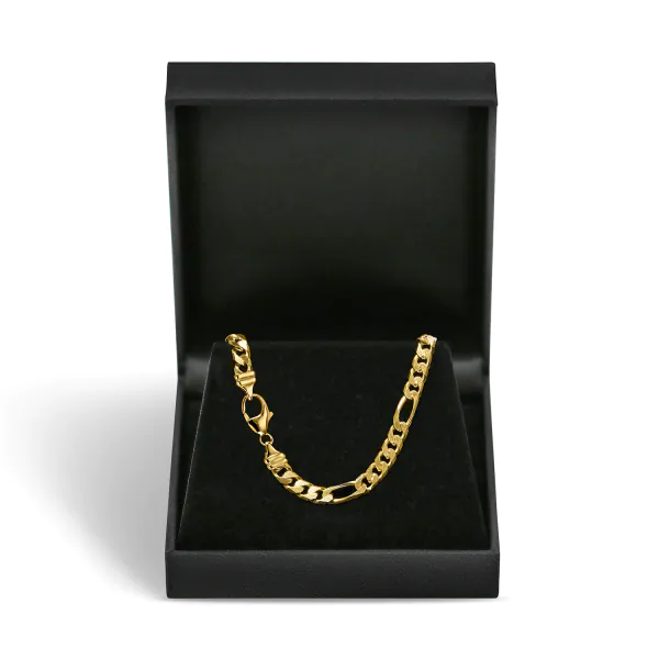 Goldkette als Figarokette diamantiert in Gelbgold 750 / 18K, 65 cm lang, 4,3 mm breit, Gewicht ca. 33.9 g.