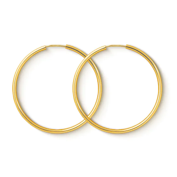 Ohrringe, Creolen, Gelbgold 750 / 18K, Außendurchmesser 40 mm, Breite 2 mm, Gewicht ca. 1.8 g