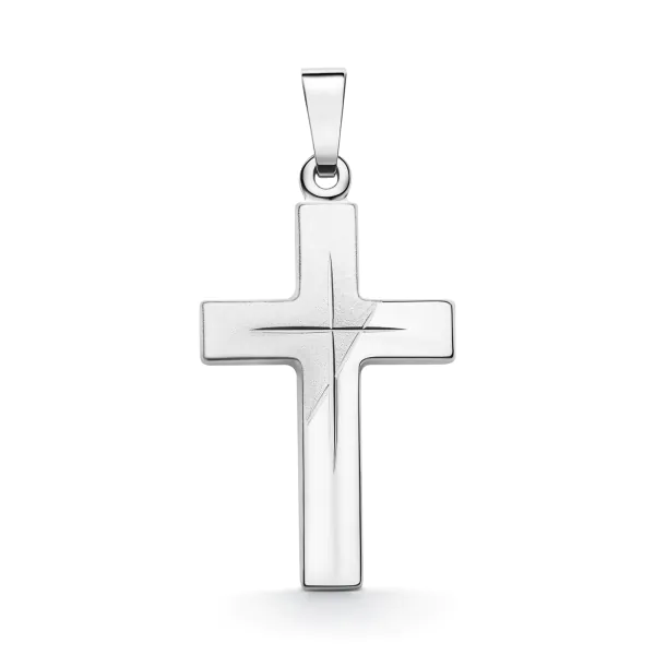 Anhänger Kreuz gesandelt/glanz/diam. , Weißgold 585 / 14K, Höhe 21 mm, Gewicht ca. 0,85 g