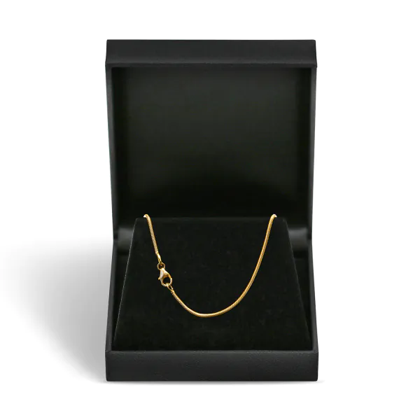 Goldkette als Schlangenkette in Gelbgold 375 / 9K, 40 cm lang, 1,4 mm breit, Gewicht ca. 3.3 g.