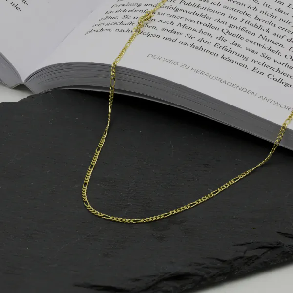 Goldkette als Figarokette diamantiert in Gelbgold 333 / 8K, 85 cm lang, 1,9 mm breit, Gewicht ca. 5.6 g.