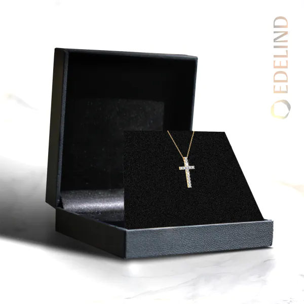 0,2 Karat Diamant Anhänger Kreuz Gelbgold 585 (14K) mit Goldkette für Damen