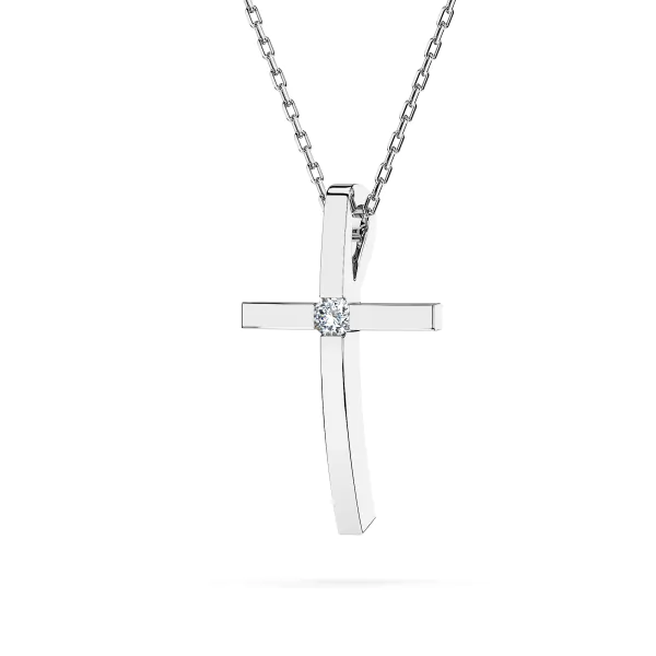 0,03 Karat Diamant Anhänger Kreuz Weißgold 585 (14K) mit Goldkette für Damen