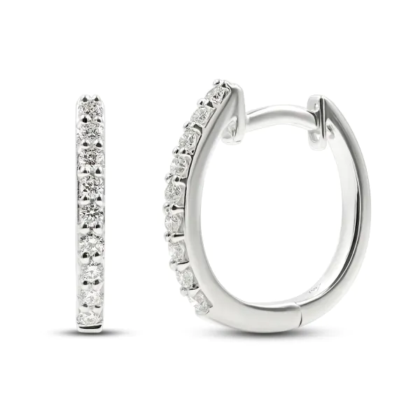 0,15 Karat Diamant Creolen, Weißgold 750 / 18K, Außendurchmesser 13 mm, Breite 1.5 mm, Gewicht ca. 1.8 g