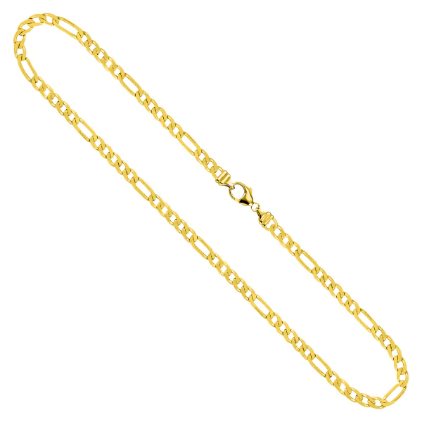 Goldkette als Figarokette diamantiert in Gelbgold 750 / 18K, 85 cm lang, 3,4 mm breit, Gewicht ca. 28.3 g.