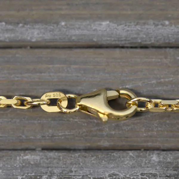 Armband als Ankerkette diamantiert in Gelbgold 585 / 14K, 16 cm lang, 2 mm breit, Gewicht ca. 3.8 g.