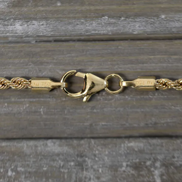 Goldkette als Kordelkette hohl in Gelbgold 750 / 18K, 45 cm lang, 2,1 mm breit, Gewicht ca. 3.4 g.