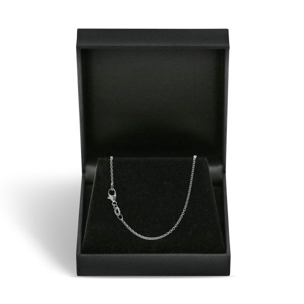Goldkette als Ankerkette rund in Weißgold 375 / 9K, 40 cm lang, 1,5 mm breit, Gewicht ca. 2.7 g.