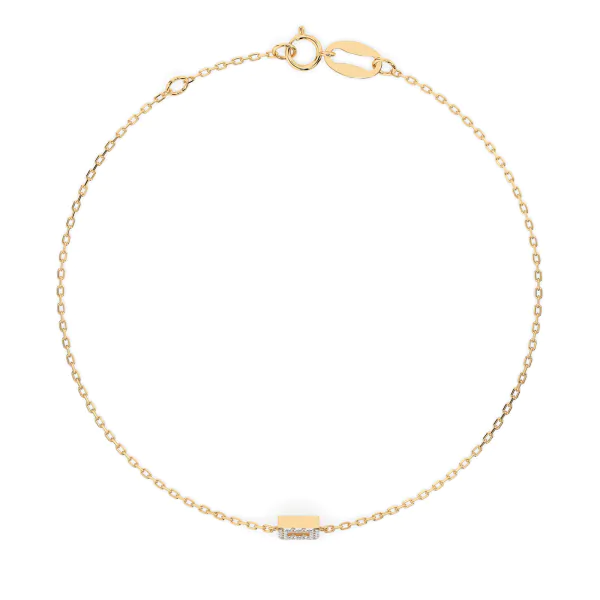 Goldarmband als Ankerkette mit 0,06 Karat Diamanten, Gelbgold 585 / 14 Karat, 19 cm lang, Gewicht ca. 0,8 g.