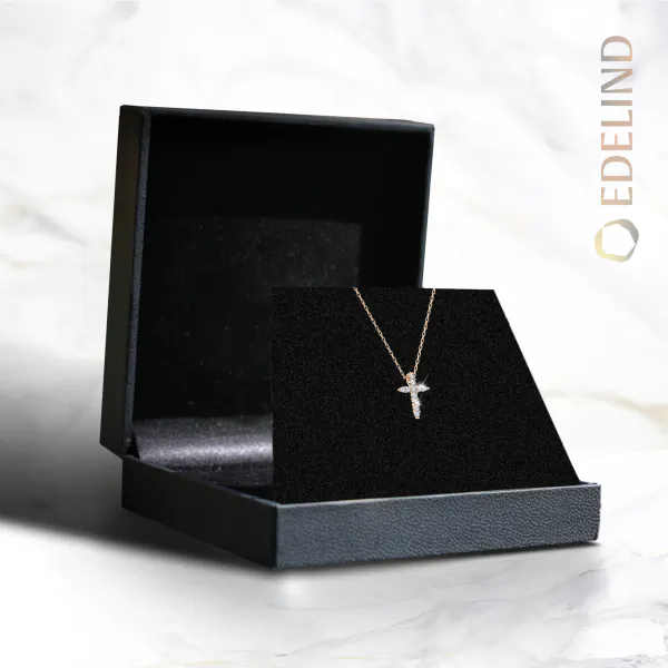 0,09 Karat Diamant Anhänger Kreuz Rotgold 585 (14K) mit Goldkette für Damen