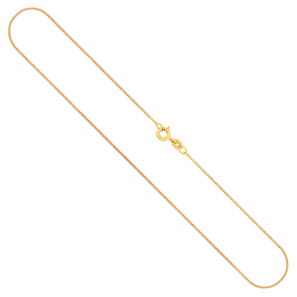 Goldkette als Panzerkette flach in Gelbgold 585 / 14K, 42 cm lang, 1,1 mm breit, Gewicht ca. 1.6 g.