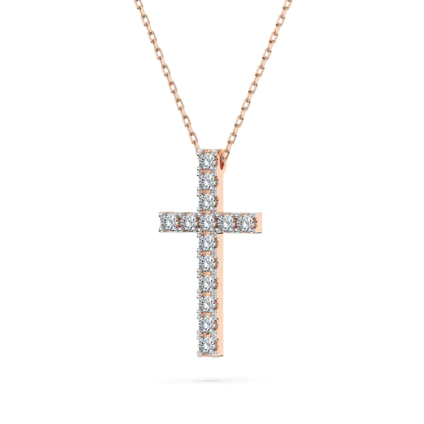 0,2 Karat Diamant Anhänger Kreuz Rotgold 585 (14K) mit Goldkette für Damen