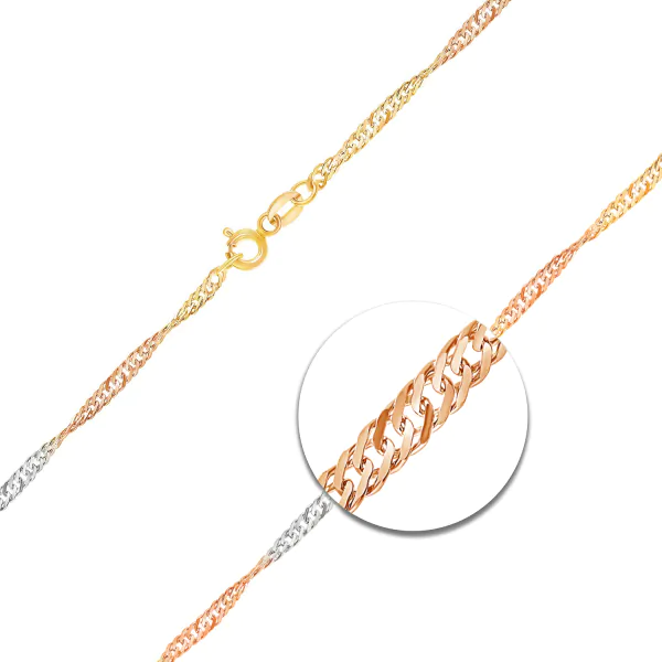 Goldkette als Singapurkette in Tricolor Gelbgold / Weißgold / Rotgold 333 / 8K, 60 cm lang, 2,4 mm breit, Gewicht ca. 4.3 g.