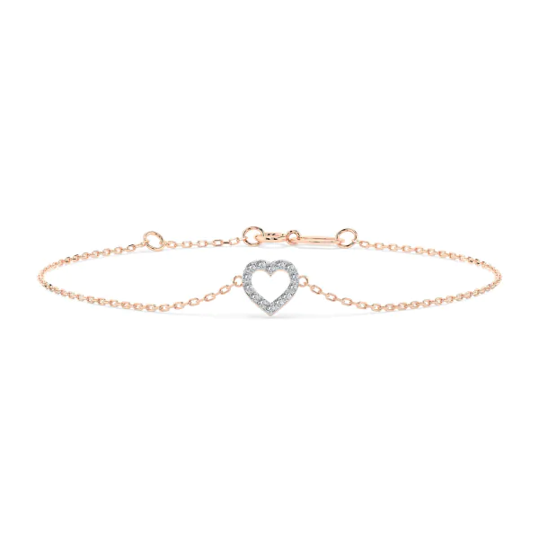 Herz Goldarmband als Ankerkette mit 0,07 Karat Diamanten, Rotgold 585 / 14 Karat, 20 cm lang, Gewicht ca. 0,8 g.