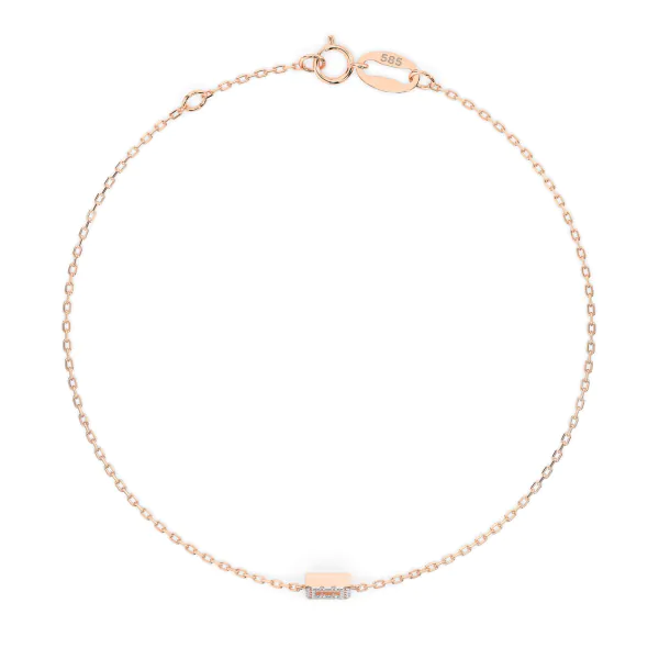 Goldarmband als Ankerkette mit 0,06 Karat Diamanten, Rotgold 585 / 14 Karat, 21 cm lang, Gewicht ca. 0,8 g.