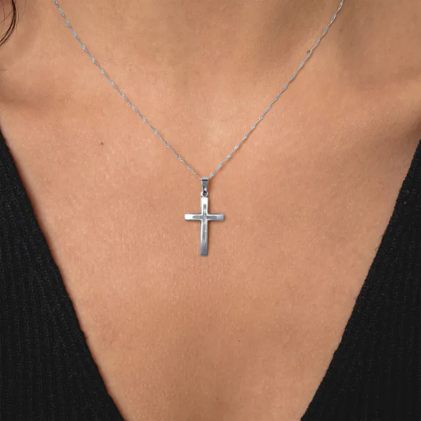 Anhänger Kreuz seidenmatt, Weißgold 585 / 14K, Höhe 21.0 mm, Breite 14.0 mm, Gewicht ca. 0.71 g