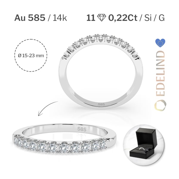 0,22 Karat Diamant Memoire Ring mit 11 Diamanten, Weißgold 585 / 14K, Weite 48 mm, Gewicht ca. 