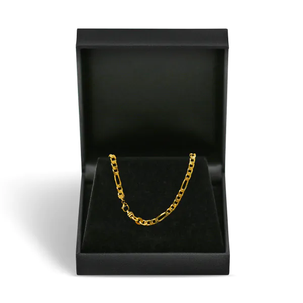 Goldkette als Figarokette diamantiert in Gelbgold 750 / 18K, 85 cm lang, 3,4 mm breit, Gewicht ca. 28.3 g.