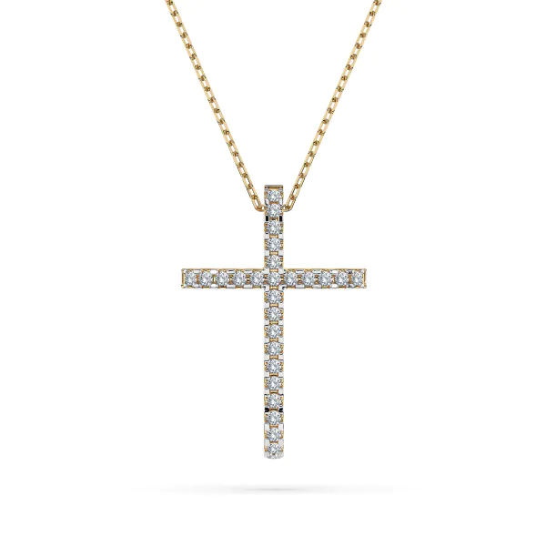 0,14 Karat Diamant Anhänger Kreuz Gelbgold 585 (14K) mit Goldkette für Damen