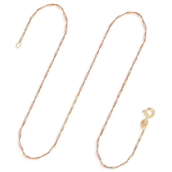 Goldkette als Singapurkette in Gelbgold 375 / 9K, 55 cm lang, 1 mm breit, Gewicht ca. 0.9 g.