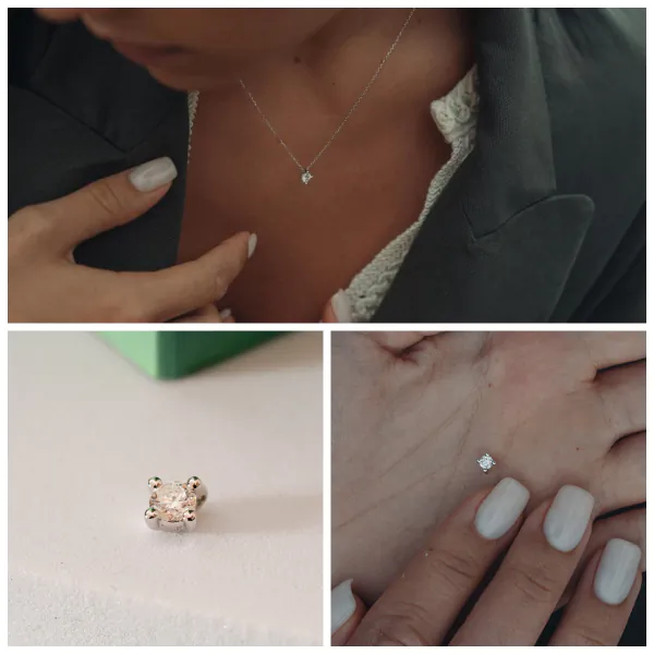 0,1 Karat Diamant Anhänger 4-er Krappe, Weißgold 585 / 14K, Höhe 5.8 mm, Breite 4 mm, Gewicht ca. 0.14 g