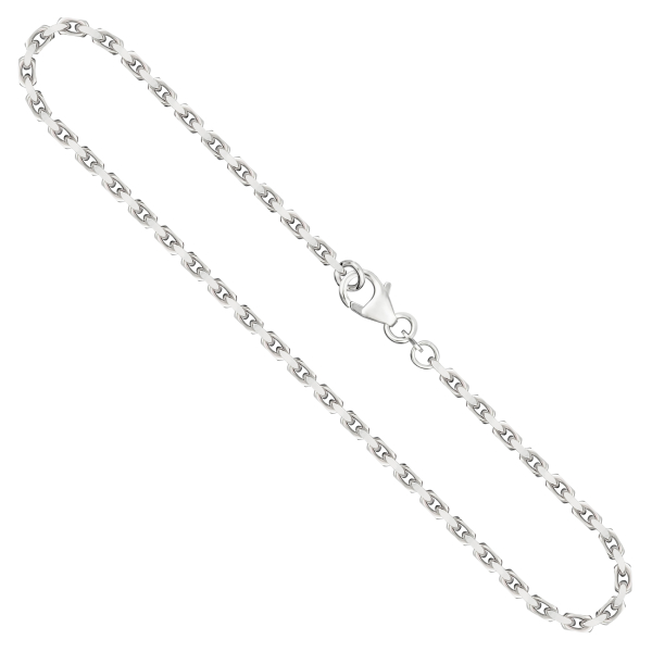 Goldkette als Ankerkette diamantiert in Weißgold 585 / 14K, 42 cm lang, 2,5 mm breit, Gewicht ca. 15.4 g.