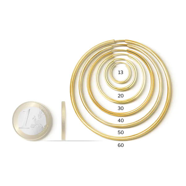 Ohrringe, Creolen, Gelbgold 333 / 8K, Außendurchmesser 60 mm, Breite 2.5 mm, Gewicht ca. 3.2 g