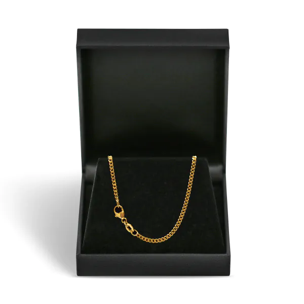 Goldkette als Panzerkette flach in Gelbgold 585 / 14K, 50 cm lang, 2,1 mm breit, Gewicht ca. 7.1 g.