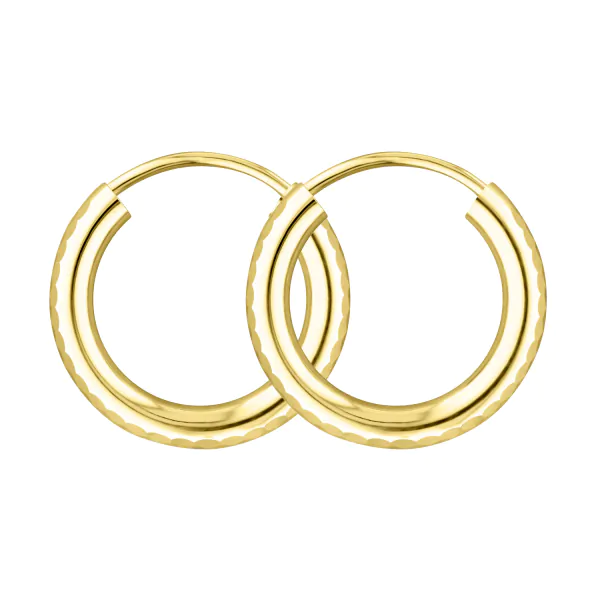 Ohrringe, Creolen, Gelbgold 585 / 14K, Außendurchmesser 15 mm, Breite 2.5 mm, Gewicht ca. 0.8 g