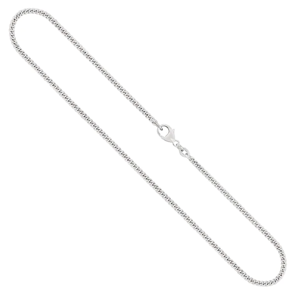 Goldkette als Panzerkette flach in Weißgold 750 / 18K, 90 cm lang, 2,4 mm breit, Gewicht ca. 22.3 g.