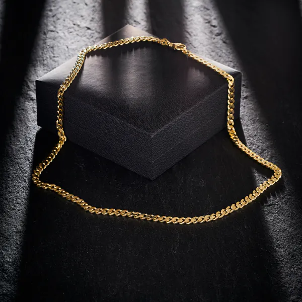Goldkette als Panzerkette flach in Gelbgold 585 / 14K, 70 cm lang, 4,7 mm breit, Gewicht ca. 41.6 g.