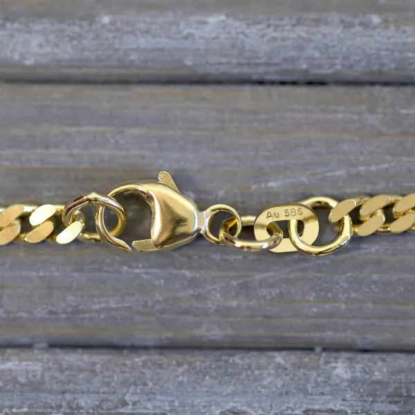 Armband als Panzerkette flach in Gelbgold 585 / 14K, 19 cm lang, 2,7 mm breit, Gewicht ca. 4.1 g.