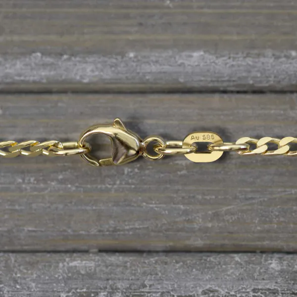 Armband als Panzerkette weit in Gelbgold 585 / 14K, 18.5 cm lang, 2,1 mm breit, Gewicht ca. 2.1 g.