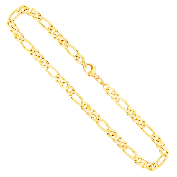 Goldkette als Figarokette diamantiert in Gelbgold 585 / 14K, 55 cm lang, 5,3 mm breit, Gewicht ca. 36.9 g.