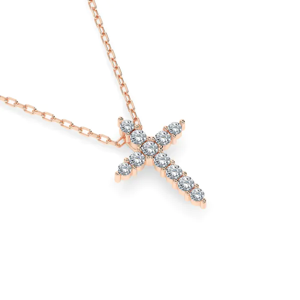 0,09 Karat Diamant Anhänger Kreuz Rotgold 585 (14K) mit Goldkette für Damen