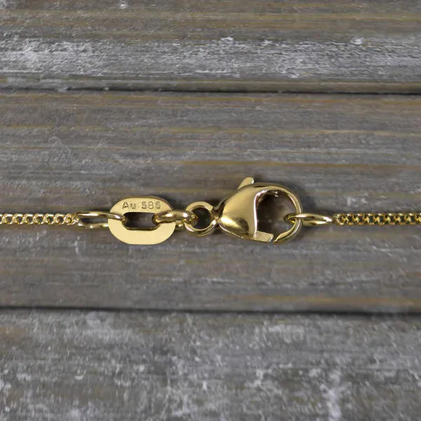 Goldkette als Panzerkette flach in Gelbgold 585 / 14K, 38 cm lang, 1,1 mm breit, Gewicht ca. 1.6 g.