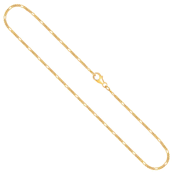 Goldkette als Figarokette diamantiert in Gelbgold 750 / 18 Karat, 65 cm lang, 1.5 mm breit, Gewicht ca. 3.7 g.