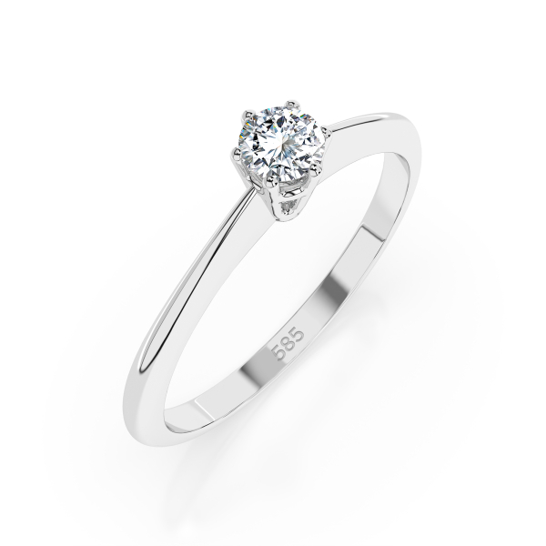 0,15 Karat Diamant Verlobungsring mit 1 Diamanten, Weißgold 585 / 14K, Weite 48 mm, Gewicht ca. 1.5 g.
