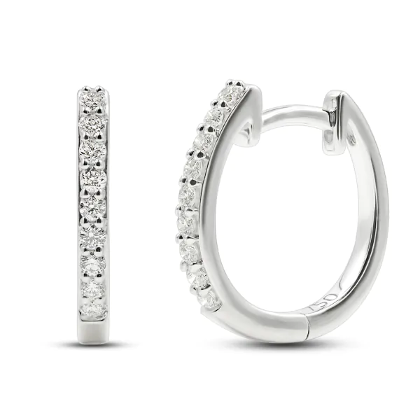 0,15 Karat Diamant Creolen, Weißgold 750 / 18K, Außendurchmesser 13 mm, Breite 1.5 mm, Gewicht ca. 1.8 g
