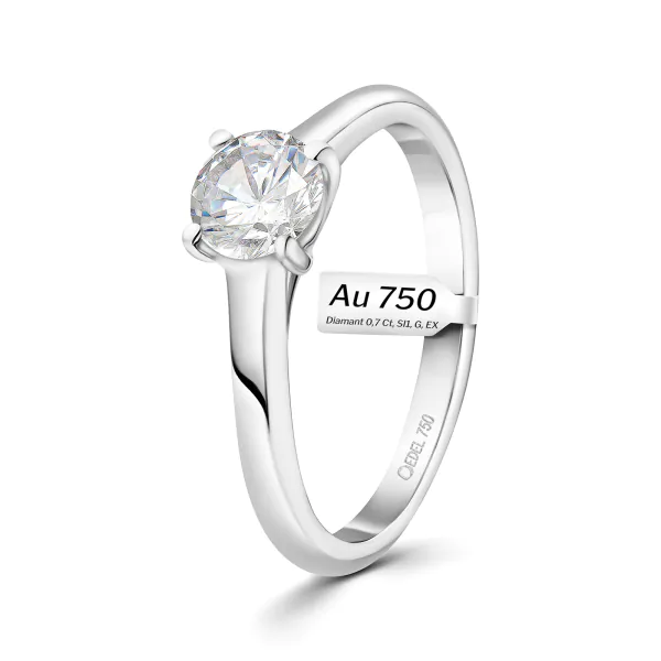 0,70 Karat Diamant Ring mit GIA Zertifikat, Weißgold 750 / 18K, Breite 1,7 mm,Weite 50 mm, Gewicht ca. 3.41 g.